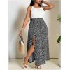 image:imageFloerns Womens Plus Size Boho Floral Maxi Skirt High Waisted Split Thigh Summer Vacation Beach Long SkirtsBlack Floral