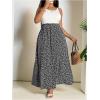 image:imageFloerns Womens Plus Size Boho Floral Maxi Skirt High Waisted Split Thigh Summer Vacation Beach Long SkirtsBlack Floral