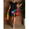 image:imageFloerns Womens Plus Size Boho Floral Tunic Dress Ruffle Cap Sleeve Summer DressesBlack