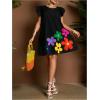 image:imageFloerns Womens Plus Size Boho Floral Tunic Dress Ruffle Cap Sleeve Summer DressesBlack