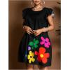 image:imageFloerns Womens Plus Size Boho Floral Tunic Dress Ruffle Cap Sleeve Summer DressesBlack
