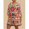 image:imageFloerns Womens Plus Size Boho Notch Neck Flowy Dress 34 Sleeve Ruffle Short DressesFloral Multi