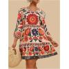 image:imageFloerns Womens Plus Size Boho Notch Neck Flowy Dress 34 Sleeve Ruffle Short DressesFloral Multi