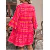 image:imageFloerns Womens Plus Size Boho Notch Neck Flowy Dress 34 Sleeve Ruffle Short DressesHot Pink