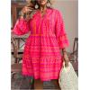 image:imageFloerns Womens Plus Size Boho Notch Neck Flowy Dress 34 Sleeve Ruffle Short DressesHot Pink