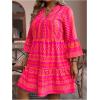 image:imageFloerns Womens Plus Size Boho Notch Neck Flowy Dress 34 Sleeve Ruffle Short DressesHot Pink