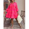 image:imageFloerns Womens Plus Size Boho Notch Neck Flowy Dress 34 Sleeve Ruffle Short DressesHot Pink