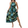 image:imageFloerns Womens Plus Size Boho Sleeveless Halter Neck Tie Back A Line Long DressBlack Plant