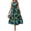 image:imageFloerns Womens Plus Size Boho Sleeveless Halter Neck Tie Back A Line Long DressBlack Plant