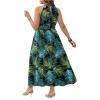 image:imageFloerns Womens Plus Size Boho Sleeveless Halter Neck Tie Back A Line Long DressBlack Plant