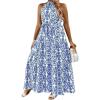 image:imageFloerns Womens Plus Size Boho Sleeveless Halter Neck Tie Back A Line Long DressBlue