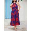 image:imageFloerns Womens Plus Size Boho Sleeveless Halter Neck Tie Back A Line Long DressBlue and Red