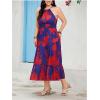 image:imageFloerns Womens Plus Size Boho Sleeveless Halter Neck Tie Back A Line Long DressBlue and Red