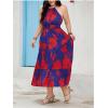 image:imageFloerns Womens Plus Size Boho Sleeveless Halter Neck Tie Back A Line Long DressBlue and Red