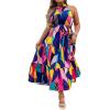 image:imageFloerns Womens Plus Size Boho Sleeveless Halter Neck Tie Back A Line Long DressDeep Blue