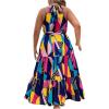 image:imageFloerns Womens Plus Size Boho Sleeveless Halter Neck Tie Back A Line Long DressDeep Blue