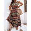 image:imageFloerns Womens Plus Size Boho Sleeveless Halter Neck Tie Back A Line Long DressGreen Multi