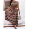 image:imageFloerns Womens Plus Size Boho Sleeveless Halter Neck Tie Back A Line Long DressGreen Multi