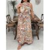 image:imageFloerns Womens Plus Size Boho Sleeveless Halter Neck Tie Back A Line Long DressKhaki Multi