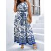 image:imageFloerns Womens Plus Size Boho Sleeveless Halter Neck Tie Back A Line Long DressLight Blue
