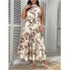 image:imageFloerns Womens Plus Size Boho Sleeveless Halter Neck Tie Back A Line Long DressMulti Apricot
