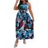 image:imageFloerns Womens Plus Size Boho Sleeveless Halter Neck Tie Back A Line Long DressNavy Blue Floral
