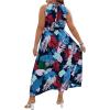 image:imageFloerns Womens Plus Size Boho Sleeveless Halter Neck Tie Back A Line Long DressNavy Blue Floral