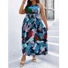 image:imageFloerns Womens Plus Size Boho Sleeveless Halter Neck Tie Back A Line Long DressNavy Blue Floral