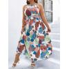 image:imageFloerns Womens Plus Size Boho Sleeveless Halter Neck Tie Back A Line Long DressWhite Brown Floral