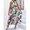image:imageFloerns Womens Plus Size Boho Sleeveless Halter Neck Tie Back A Line Long DressWhite Brown Floral