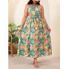 image:imageFloerns Womens Plus Size Boho Sleeveless Halter Neck Tie Back A Line Long DressYellow Green Multi
