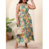 image:imageFloerns Womens Plus Size Boho Sleeveless Halter Neck Tie Back A Line Long DressYellow Green Multi