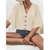 image:imageFloerns Womens Plus Size Casual Button Down Shirts V Neck Dolman Sleeve Loose BlousesApricot