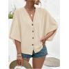 image:imageFloerns Womens Plus Size Casual Button Down Shirts V Neck Dolman Sleeve Loose BlousesApricot