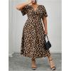 image:imageFloerns Womens Plus Size Cheetah Midi Dress Twist Front V Neck Short Sleeve A Line DressesCoffee Brown