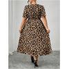image:imageFloerns Womens Plus Size Cheetah Midi Dress Twist Front V Neck Short Sleeve A Line DressesCoffee Brown