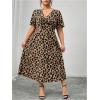 image:imageFloerns Womens Plus Size Cheetah Midi Dress Twist Front V Neck Short Sleeve A Line DressesCoffee Brown