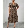 image:imageFloerns Womens Plus Size Cheetah Midi Dress Twist Front V Neck Short Sleeve A Line DressesCoffee Brown