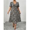 image:imageFloerns Womens Plus Size Cheetah Midi Dress Twist Front V Neck Short Sleeve A Line DressesGrey