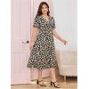 image:imageFloerns Womens Plus Size Cheetah Midi Dress Twist Front V Neck Short Sleeve A Line DressesGrey