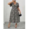 image:imageFloerns Womens Plus Size Cheetah Midi Dress Twist Front V Neck Short Sleeve A Line DressesGrey