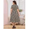 image:imageFloerns Womens Plus Size Cheetah Midi Dress Twist Front V Neck Short Sleeve A Line DressesGrey