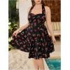image:imageFloerns Womens Plus Size Cherry Print Halter Dress Ruched Bust Vintage A Line DressesBlack