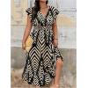 image:imageFloerns Womens Plus Size Chevron Striped Wrap V Neck Long Dress Cap Sleeve Ruffle Hem A Line DressesBlack