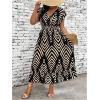 image:imageFloerns Womens Plus Size Chevron Striped Wrap V Neck Long Dress Cap Sleeve Ruffle Hem A Line DressesBlack