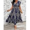 image:imageFloerns Womens Plus Size Chevron Striped Wrap V Neck Long Dress Cap Sleeve Ruffle Hem A Line DressesDark Blue