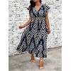 image:imageFloerns Womens Plus Size Chevron Striped Wrap V Neck Long Dress Cap Sleeve Ruffle Hem A Line DressesDark Blue