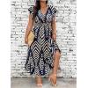 image:imageFloerns Womens Plus Size Chevron Striped Wrap V Neck Long Dress Cap Sleeve Ruffle Hem A Line DressesDark Blue
