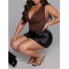 image:imageFloerns Womens Plus Size Cowl Neck Tank Tops Draped Front Sleeveless Fitted Summer TopsBrown