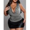 image:imageFloerns Womens Plus Size Cowl Neck Tank Tops Draped Front Sleeveless Fitted Summer TopsGrey